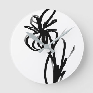 Orchid Blanc: Abstract White & Black Round Clock