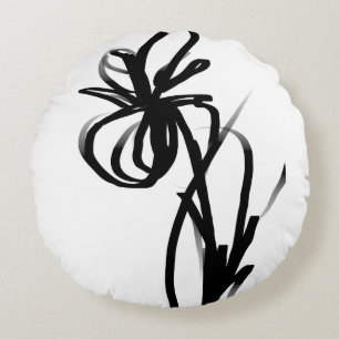 Orchid Blanc: Abstract White & Black Round Cushion