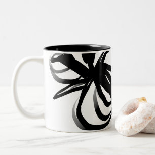 Orchid Blanc: Abstract White & Black Two-Tone Coffee Mug