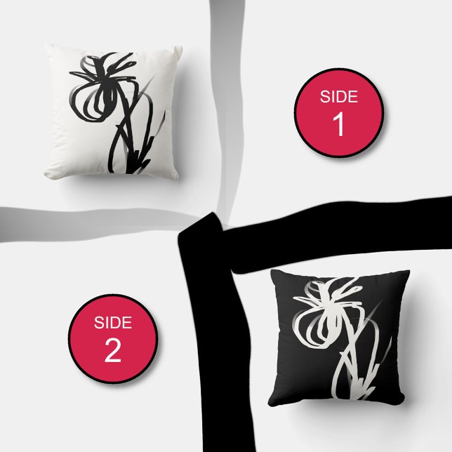 Orchid Blanc & Noir: Abstract White & Black Cushion (Creator Uploaded)