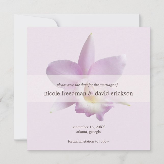 Orchid bloom violet modern wedding save the date (Front)