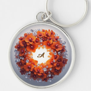 Orchid Blossoms Embedded in Crystals Key Ring