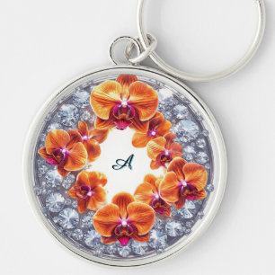 Orchid Blossoms Embedded in Crystals Key Ring