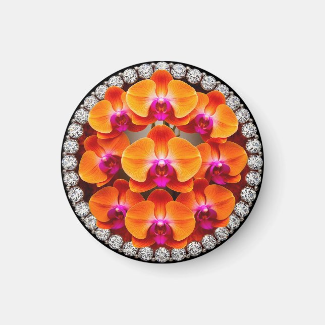 Orchid Blossoms Embedded in Crystals Magnet (Front)