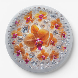 Orchid Blossoms Embedded in Crystals Paper Plate
