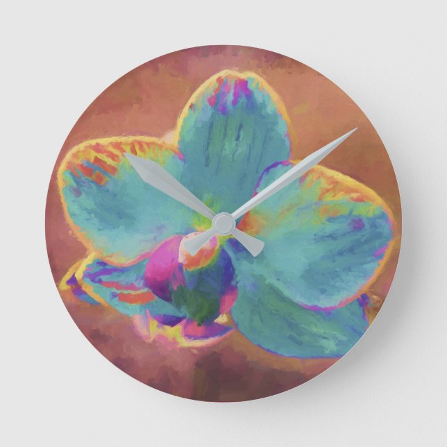 Orchid blue and purple painting floral clock (Front)