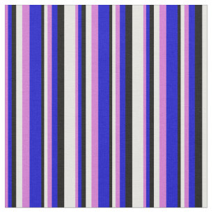 Orchid, Blue, Black, and White Coloured Lines Fabric