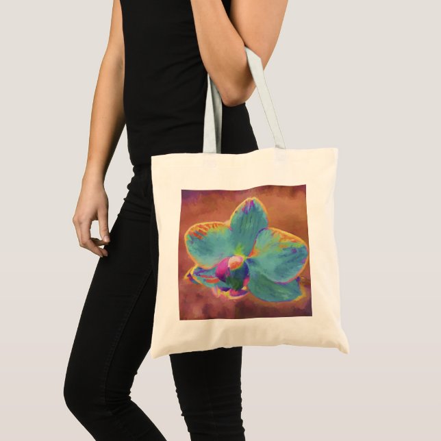 Orchid blue purple brown floral painting  tote bag (Front (Product))
