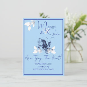 Orchid Blue & White Save The Date Wedding Card