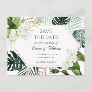 Orchid Bohemian Greenery Wedding Save The Date Postcard