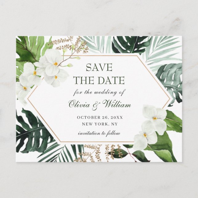 Orchid Bohemian Greenery Wedding  Save The Date Postcard (Front)