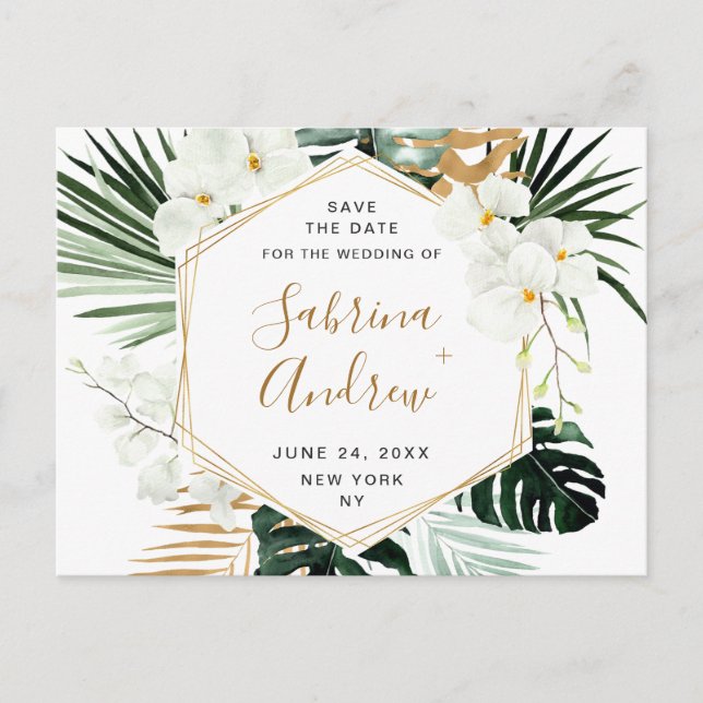 Orchid Bohemian Greenery Wedding  Save The Date  Postcard (Front)