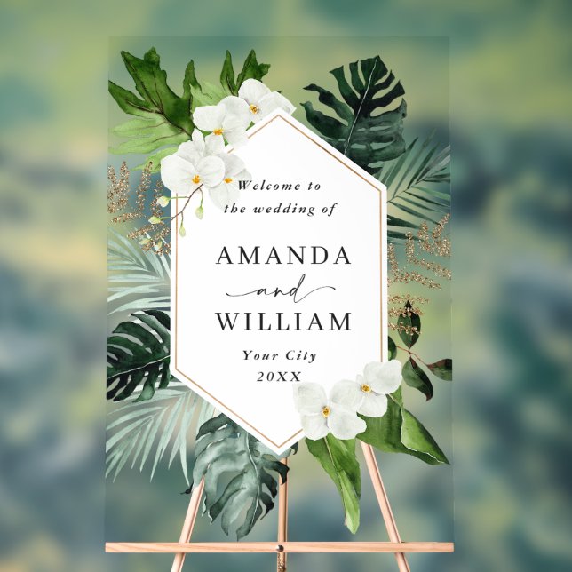 Orchid Bohemian Greenery WEDDING Welcome Acrylic Sign (Neutral)