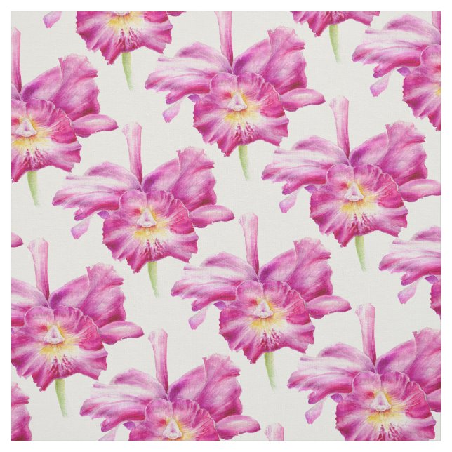Orchid botanical watercolor pink repeat pattern fabric (Swatch)