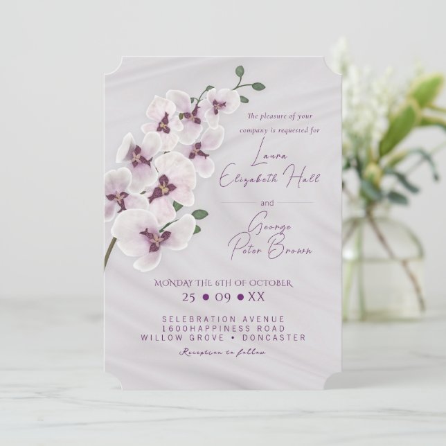 Orchid branch pink wedding invitation Card (Standing Front)
