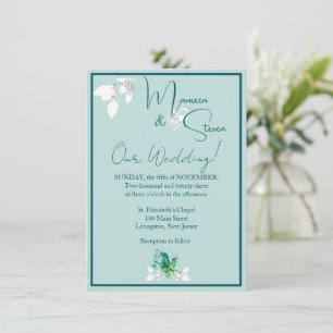 Orchid Bright Green on Mint Wedding Invitation