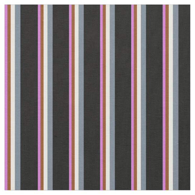 Orchid, Brown, Mint Cream, Slate Grey & Black Fabric (Close Up)