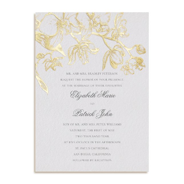 Orchid Dance Formal Classic Heirloom Ivory Wedding (orchid wedding invitation formal modern classic traditional black tie parents host foil ivory)