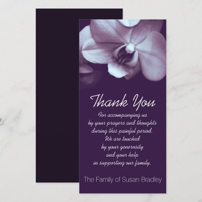 Orchid dark Purple Sympathy Thank you Photo Card (Front/Back)