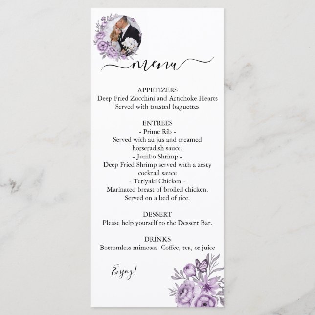 Orchid Editable Photo Wedding Menu (Front)