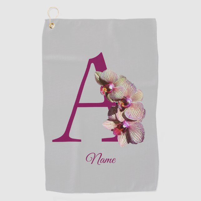 Orchid Elegant Monogram Initial A Personalised Golf Towel (Front)