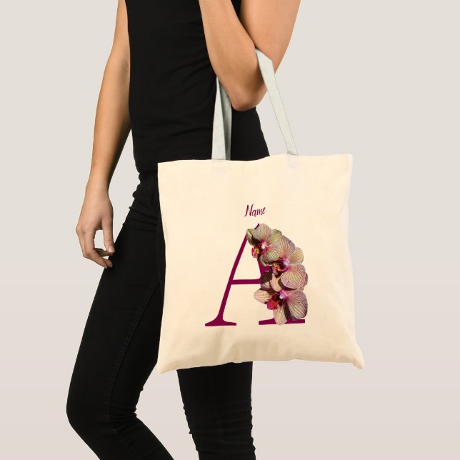 Orchid Elegant Monogram Initial A Personalised Tote Bag (Front (Product))