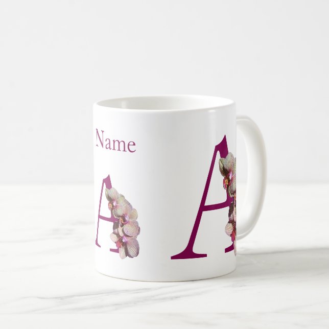 Orchid Elegant Monogram Initial A Your Name Coffee Mug (Front Right)