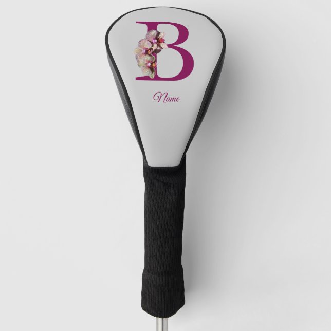 Orchid Elegant Monogram Initial B Personalised Golf Head Cover (Front)