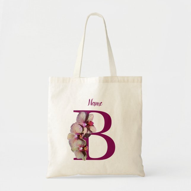 Orchid Elegant Monogram Initial B Personalised Tote Bag (Front)