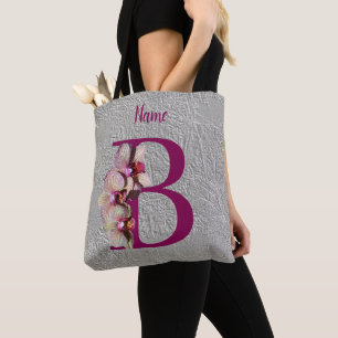 Orchid Elegant Monogram Initial B Personalised Tote Bag