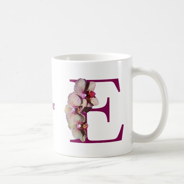 Orchid Elegant Monogram Initial E Personalised Coffee Mug (Right)