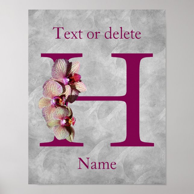 Orchid Elegant Monogram Initial H Personalised Poster (Front)