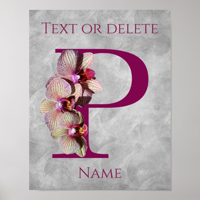 Orchid Elegant Monogram Initial P Personalised Poster (Front)