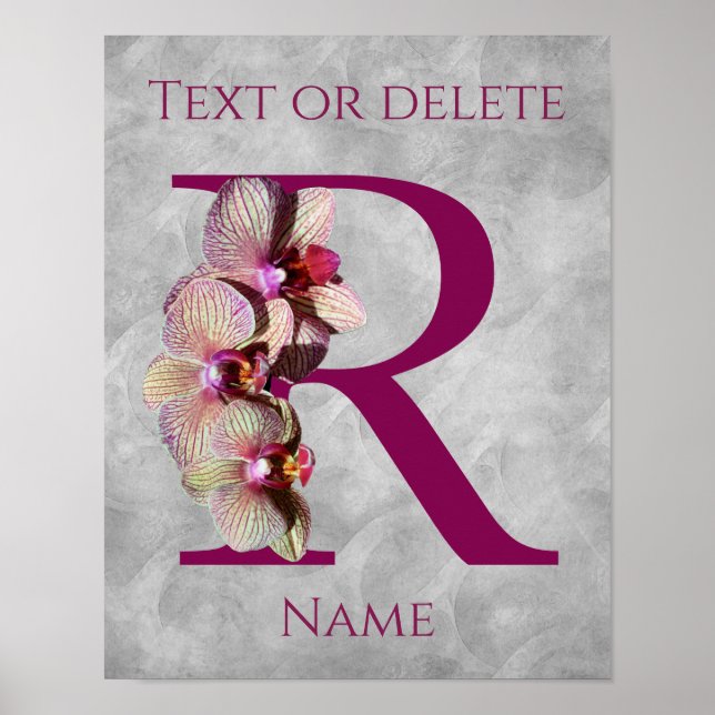 Orchid Elegant Monogram Initial R Personalised Poster (Front)