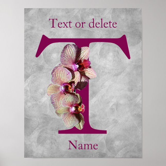 Orchid Elegant Monogram Initial T Personalised Poster (Front)