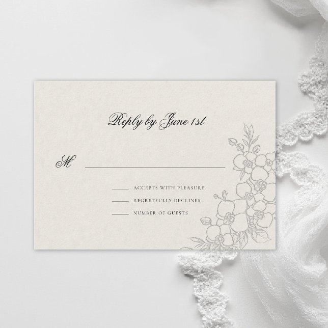 Orchid Elevated Ecru Traditional Formal Wedding RSVP Card (orchid wedding rsvp card formal modern classic traditional black tie parents hosted ecru)