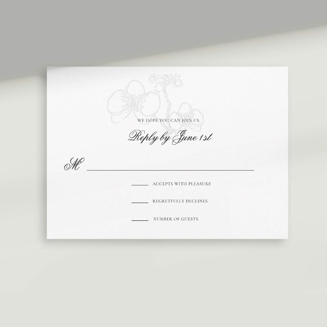 Orchid Faux Embossed White Formal Wedding Response (formal wedding response card rsvp reply faux embossed orchid modern classic traditional)