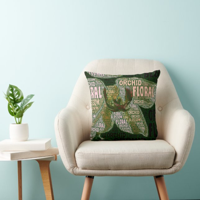 Orchid Floral Blossom Over Green Word Cloud Cushion (Chair)
