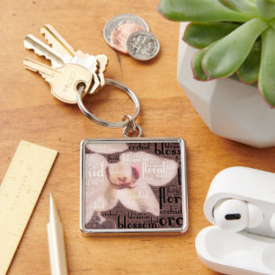 Orchid Floral Blossom Word Cloud Key Ring