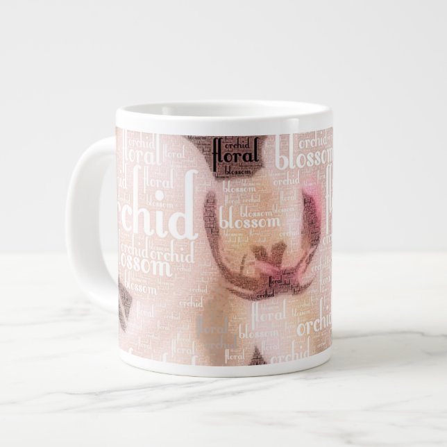 Orchid Floral Blossom Word Cloud Large Coffee Mug (Front Left)