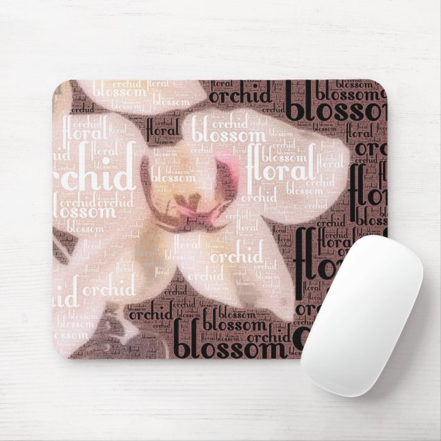 Orchid Floral Blossom Word Cloud Mouse Pad (With Mouse)