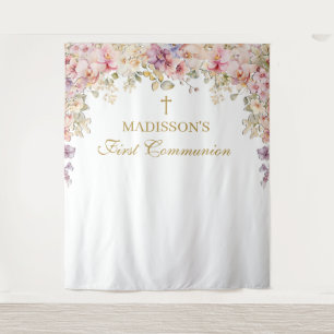 Orchid Floral First Communion Backdrop Tapestry