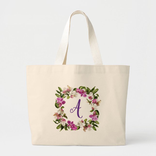 ORCHID FLORAL FRAME LARGE TOTE BAG (Front)