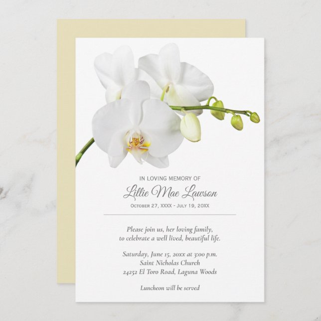 Orchid Floral Funeral Memorial Celebration Invite (Front/Back)