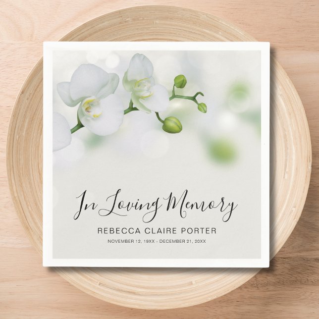 Orchid Floral Photo Memorial Funeral  Napkin (Floral Memorial Napkins)