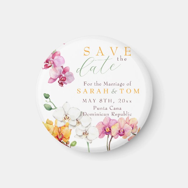 Orchid Floral Save the Date Magnet (Front)