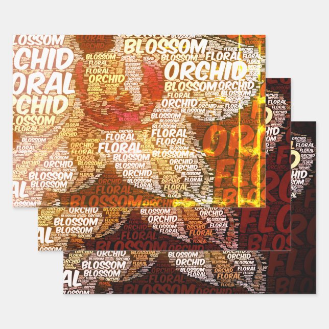 Orchid Floral Word Cloud Decoupage Wrapping Paper Sheet (Set)