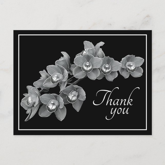 Orchid Flower Black/White Black Backdrop Thank You Postcard (Front)