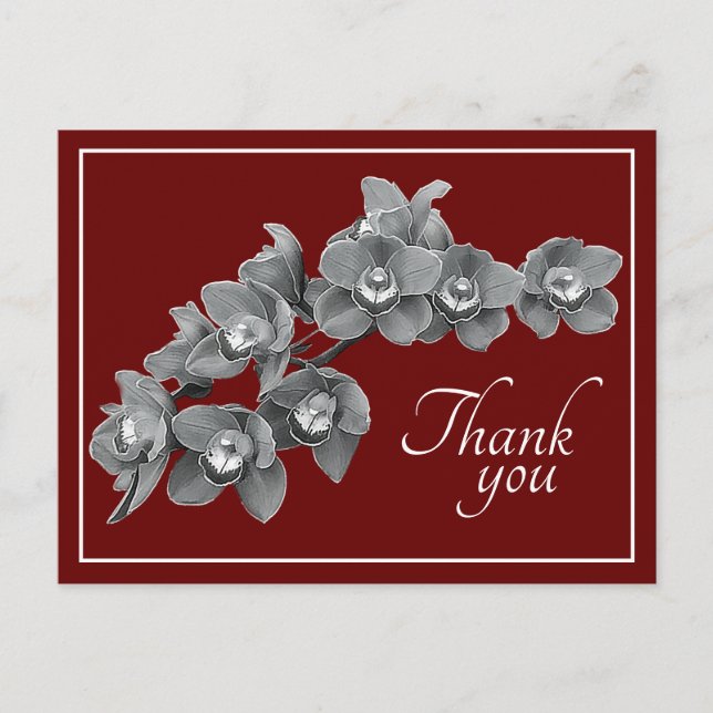 Orchid Flower Black & White Red Backdrop Thank You Postcard (Front)