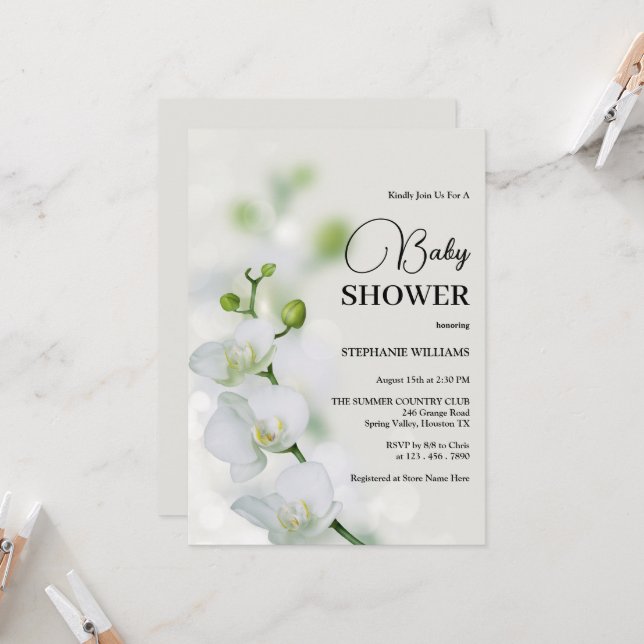 Orchid Flower Blossoms Baby Shower Invitation (Front/Back In Situ)